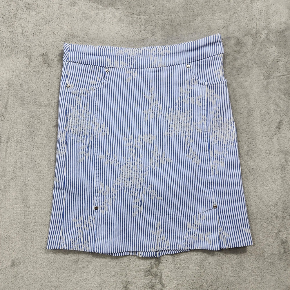 Tribal Skort Womens 0 Blue Striped Floral Pencil Pockets Lined Stretch Preppy